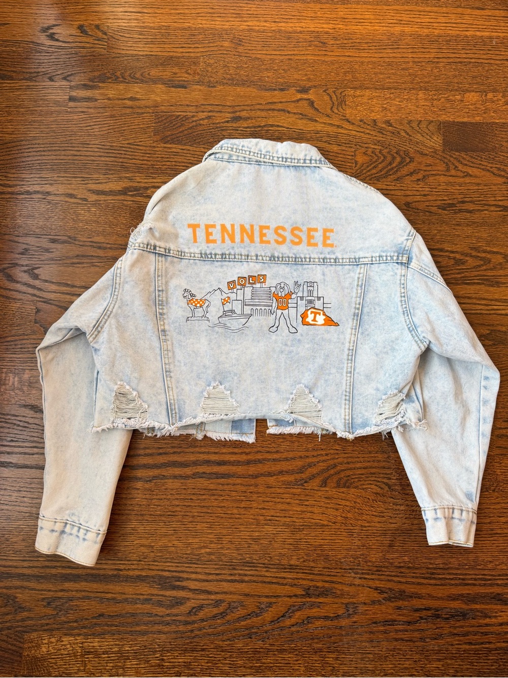 Custom Tennessee Vols Cropped Distressed Denim Jacket